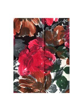 Vintage Cotton Floral Print Fabric Remnant Red Brown & Black Flower Design